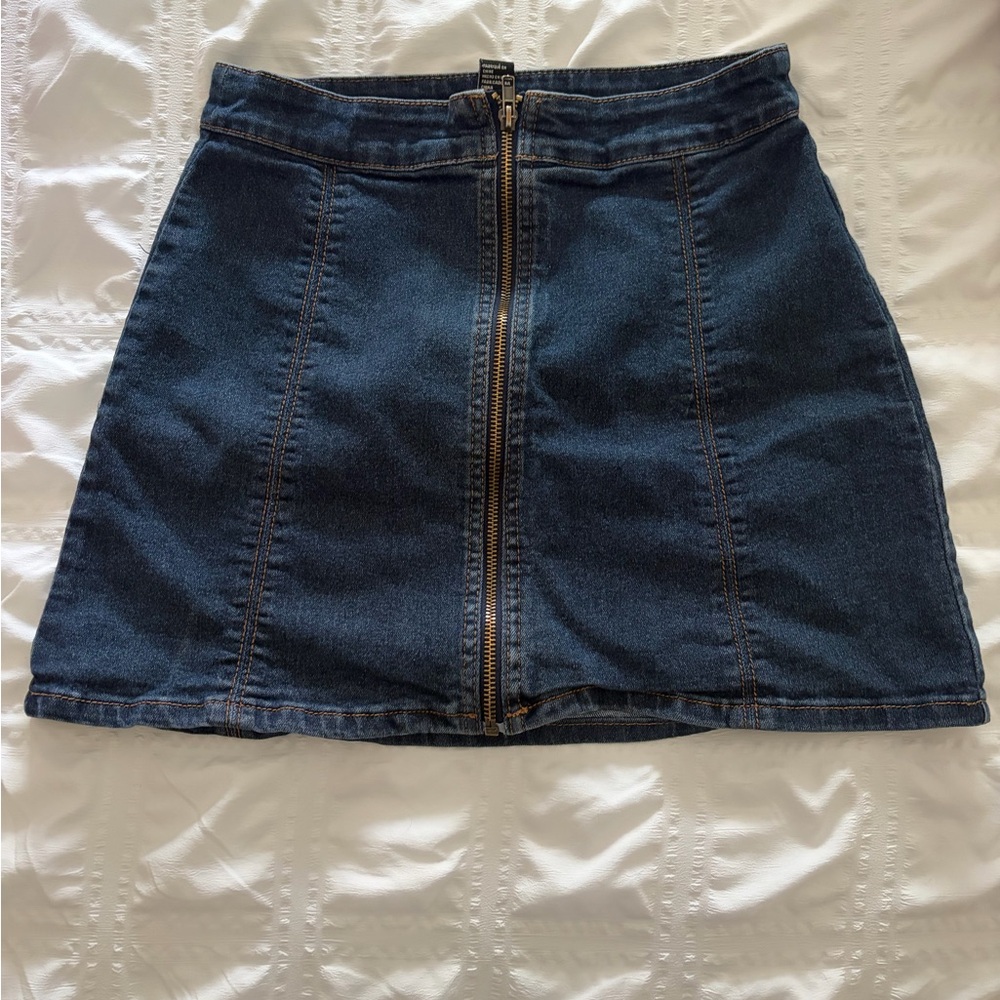 Forever 21 Dark Blue Denim Front-Zip Mini Skirt